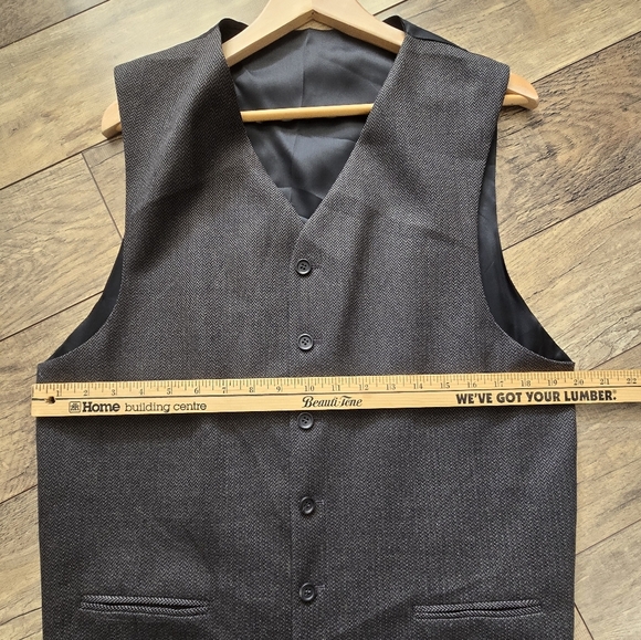 Classic Mens Gray/black Button-Up Suit Vest 42 T, Wool - Picture 5 of 10